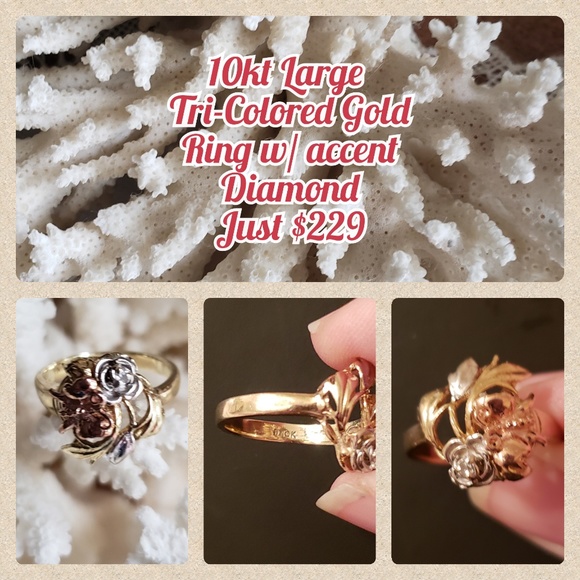 10kt Tri-Color Gold Ring w/ Diamond Accent